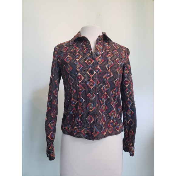 Coldwater Creek Jackets & Blazers - VTG Coldwater Creek Womens Petite PXS Embroidered Jean Jacket Southwestern Aztec